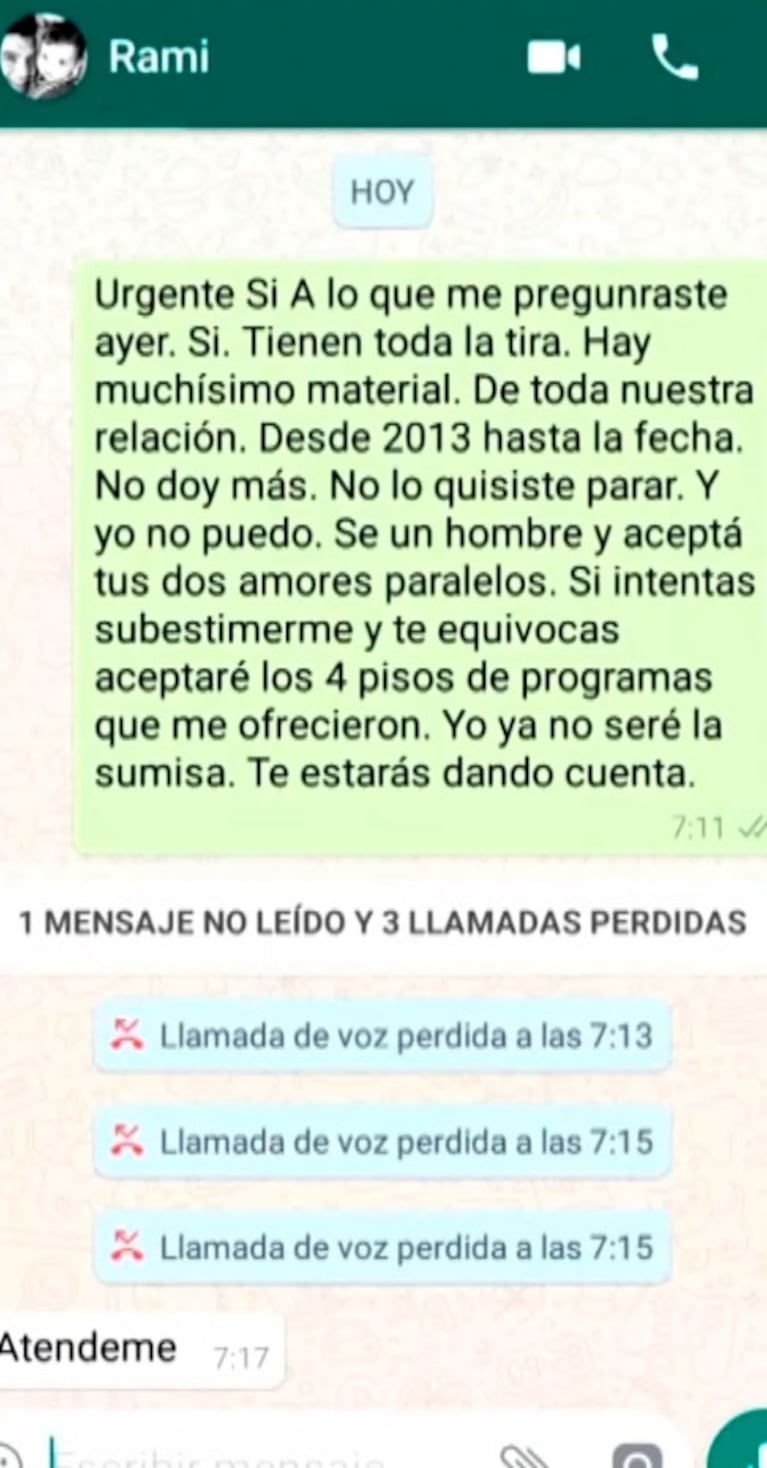 Los chats que llevaron a Florencia Peña a confesar que tiene una "relación abierta" con Ramiro Ponce de León