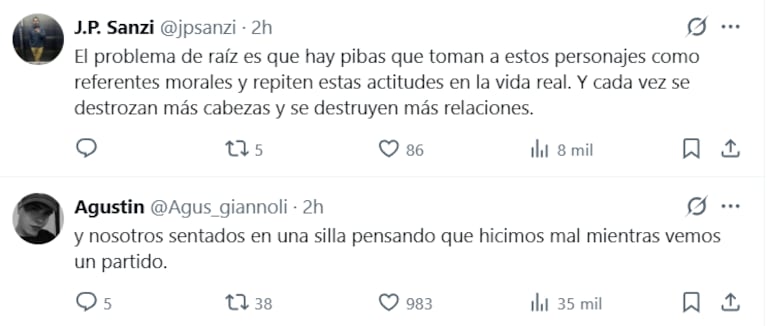 Los comentarios de los usuarios por la confesión de Ángela Torres (Foto: captura de X).