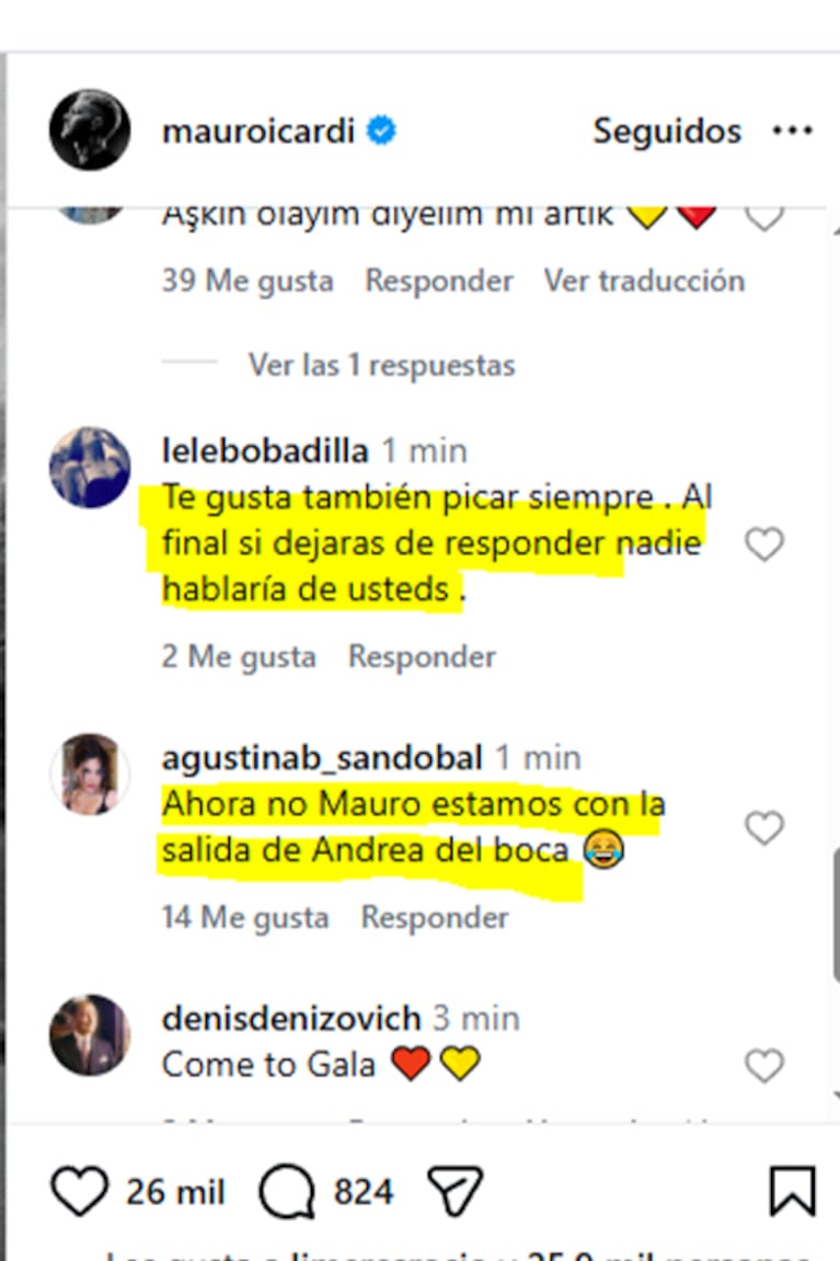 Los comentarios negativos que Mauro Icardi borró