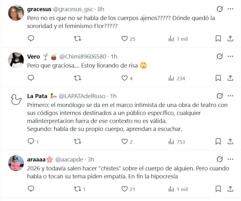 Los comentarios por los dichos de Flor de la Ve sobre el cuerpo de Tini Stoessel y Luciano Castro en SEX (Foto: X)