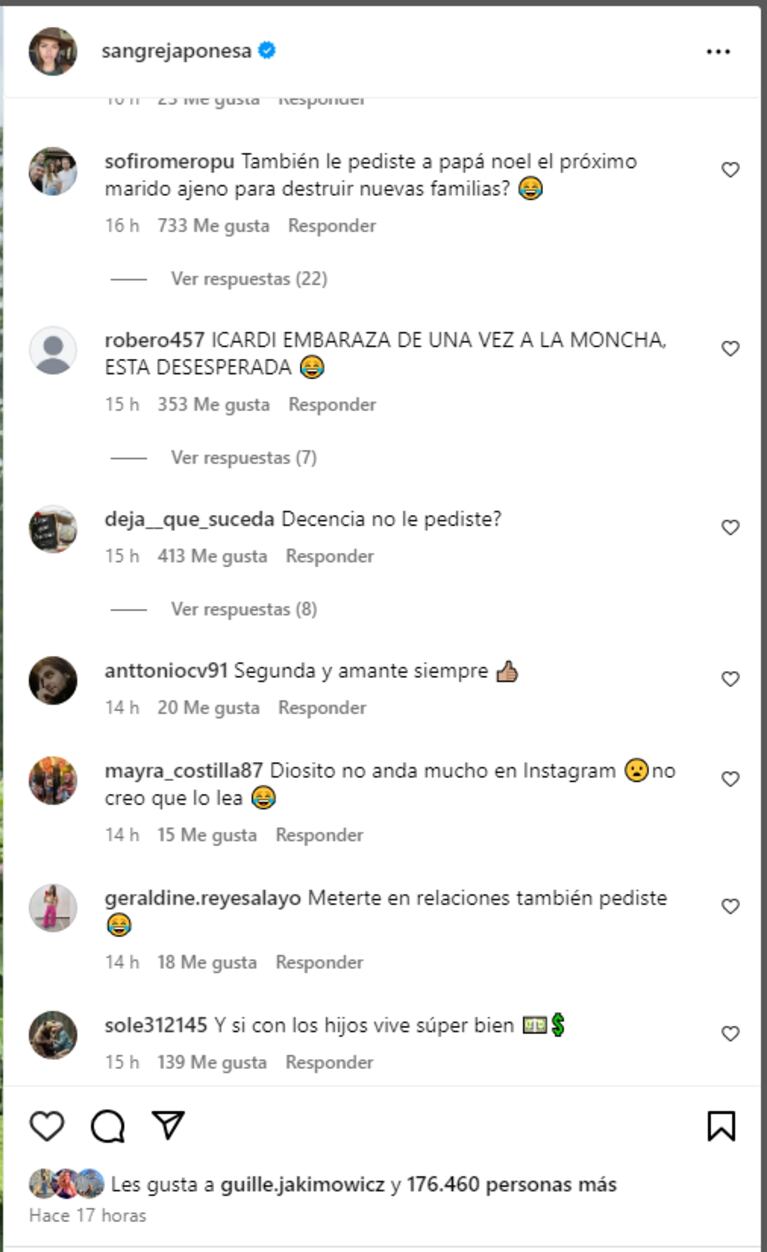 Los comentarios sobre el posteo navideño de China Suárez.