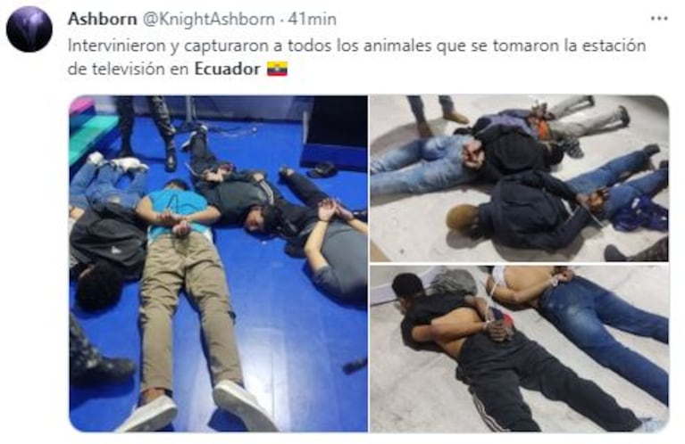 Los delincuentes que tomaron un canal de TV en Ecuador fueron capturados (Fotos: Twitter/X)
