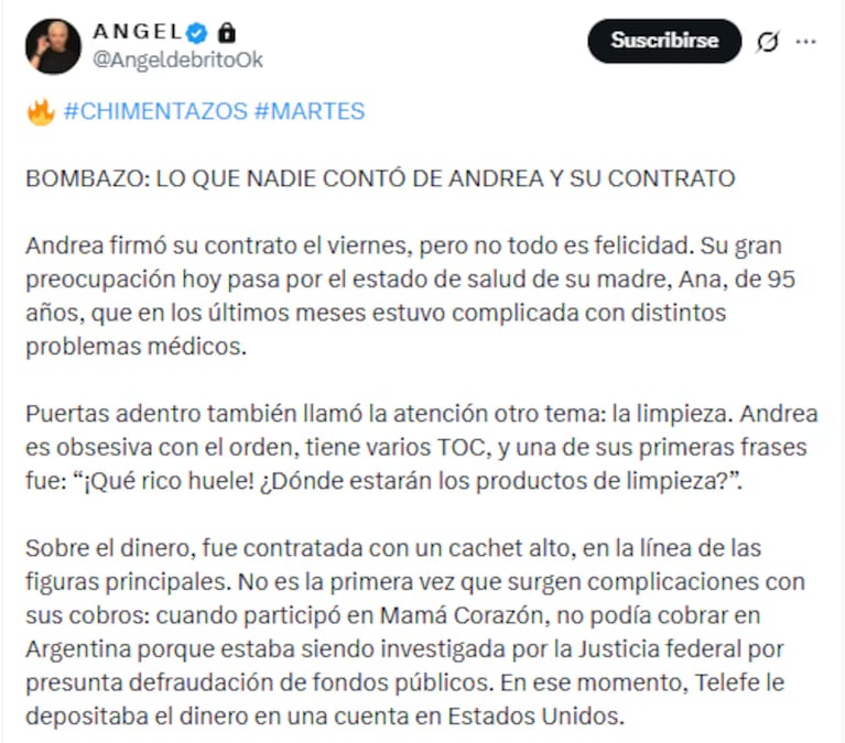 Los detalles del contrato de Andrea del Boca para ingresar a Gran Hermano 2026: “No podía cobrar en Argentina”. Crédito: X