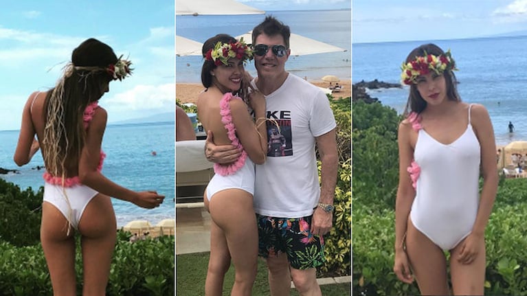 Los días de amor y playa de Barby Franco y Fernando Burlando en Hawaii: malla enteriza sexy y mimos en el mar 