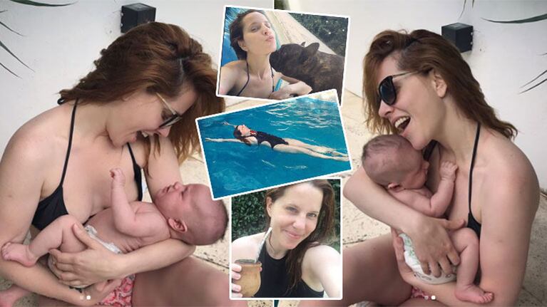 Los días de relax de Agustina Kämpfer con su hijo en la pileta