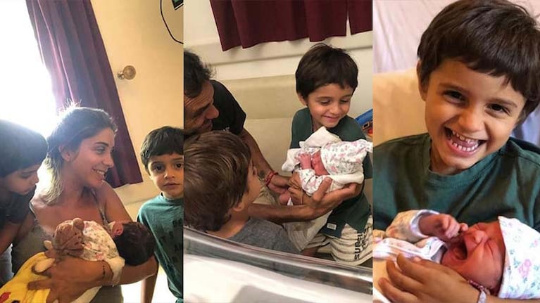 Los dos hijos de Mariano y Mariana recibieron con emoción a la beba.