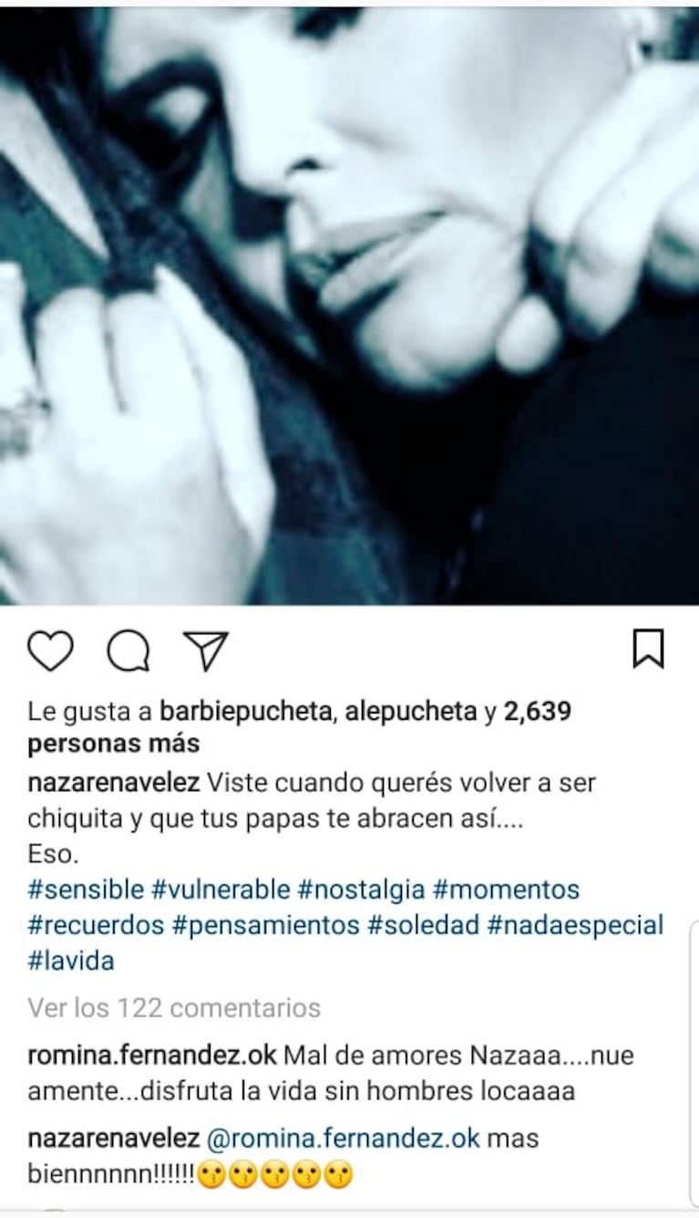 Los enigmáticos y nostálgicos posteos de Nazarena Vélez, ¿en crisis con Leandro Camani?: su palabra