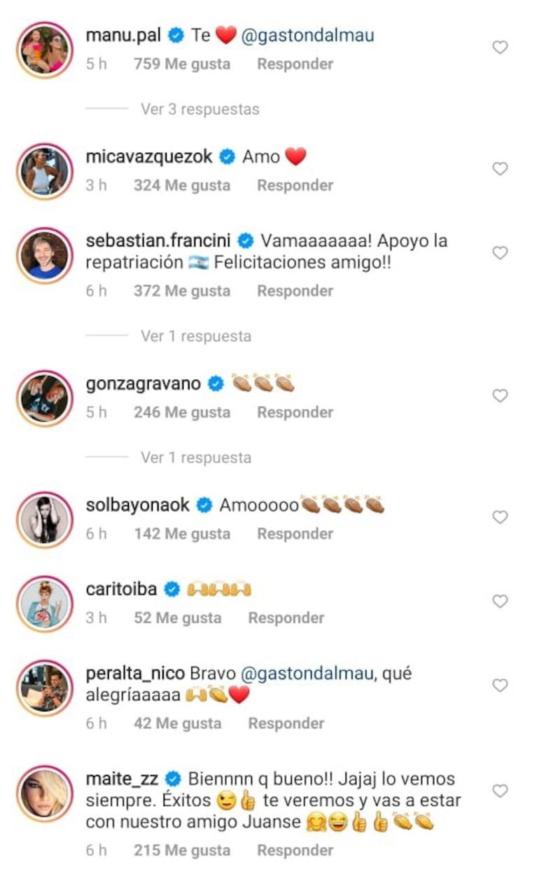 Los ex Casi Ángeles festejaron la vuelta de Gastón Dalmau al país para MasterChef Celebrity: "Cerquita en casa"