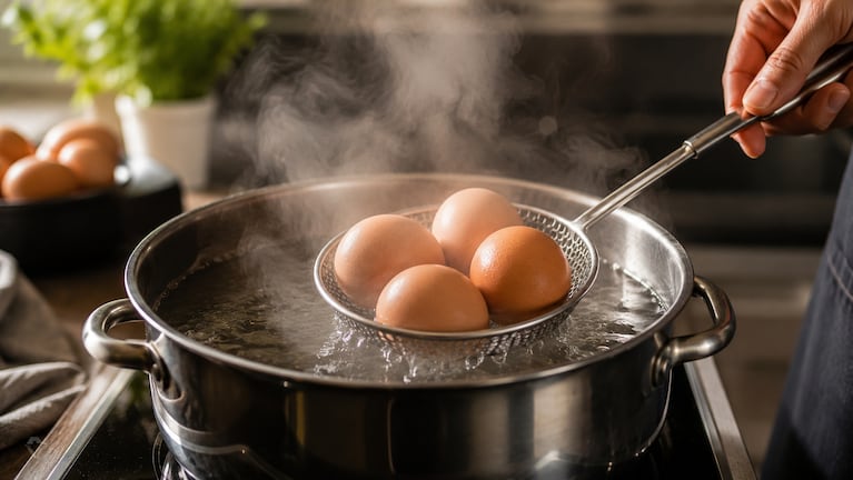 Los expertos coinciden: 'Los huevos cocidos se rompen por el contraste y hay que atemperarlos''. Foto: IA
