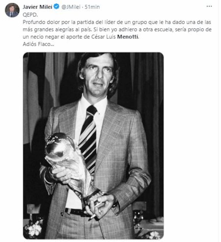 Los famosos despidieron a César Luis Menotti en las redes sociales