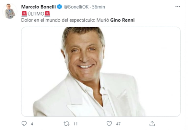 Los famosos despidieron a Gino Renni a través de las redes: sus emotivos mensajes