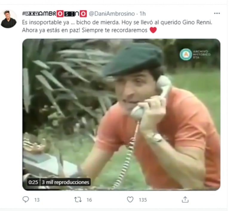 Los famosos despidieron a Gino Renni a través de las redes: sus emotivos mensajes