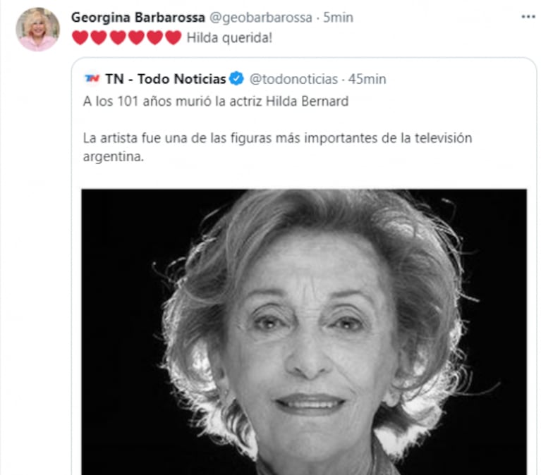 Los famosos despidieron con cariño a Hilda Bernard en las redes sociales