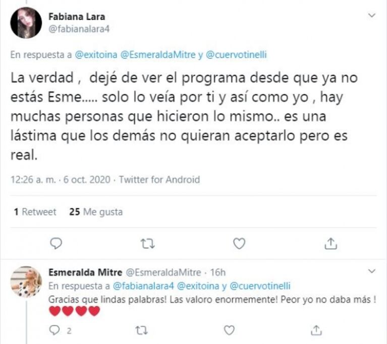 Los filosos retweets de Esmeralda Mitre tras quedar afuera del Cantando: "No supieron valorarte"