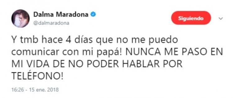 Los fuertes tweets de Dalma tras el audio de Maradona confirmando su ausencia en la boda de su hija: "Si van a publicar una charla privada con mi papá, pásenla completa"