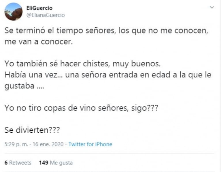 Los fuertes y enigmáticos mensajes de Eliana Guercio en Twitter: "Los que no me conocen, me van a conocer"