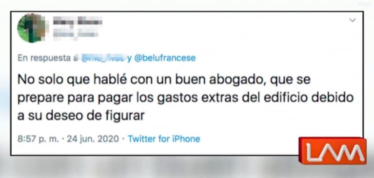 Los furiosos tweets de una vecina de Belén Francese, luego de que la actriz se contagiara coronavirus: "Culpa tuya hay Covid en el edificio"