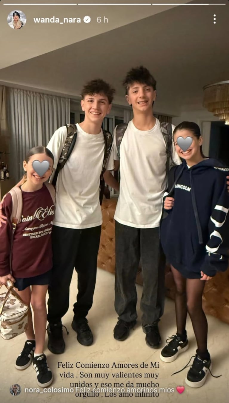 Los hijos de Wanda Nara empezaron el colegio tras las vacaciones (Foto: captura de Instagram/@wanda_nara).