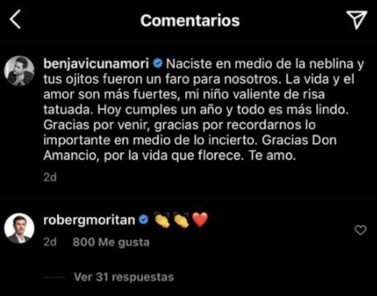 Los hombres de Pampita: Roberto García Moritán tuvo un dulce gesto con Benjamín Vicuña en un posteo de Amancio