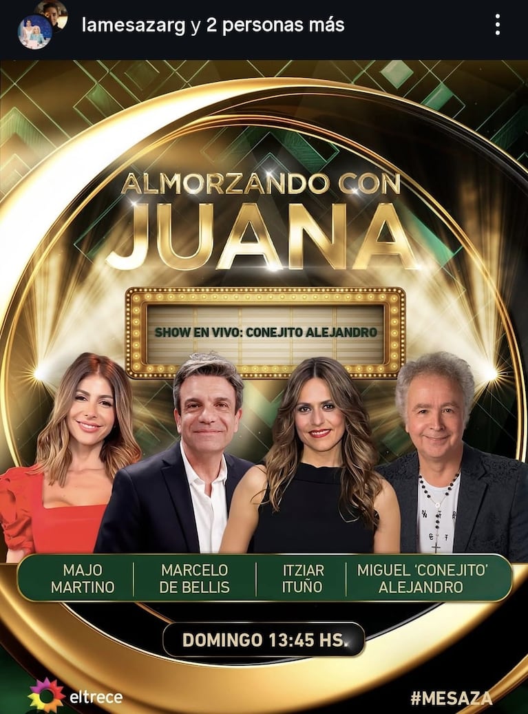 Los invitado de Juana Viale del domingo 16 de noviembre (Foto: captura de Instagram/@lamesazarg).