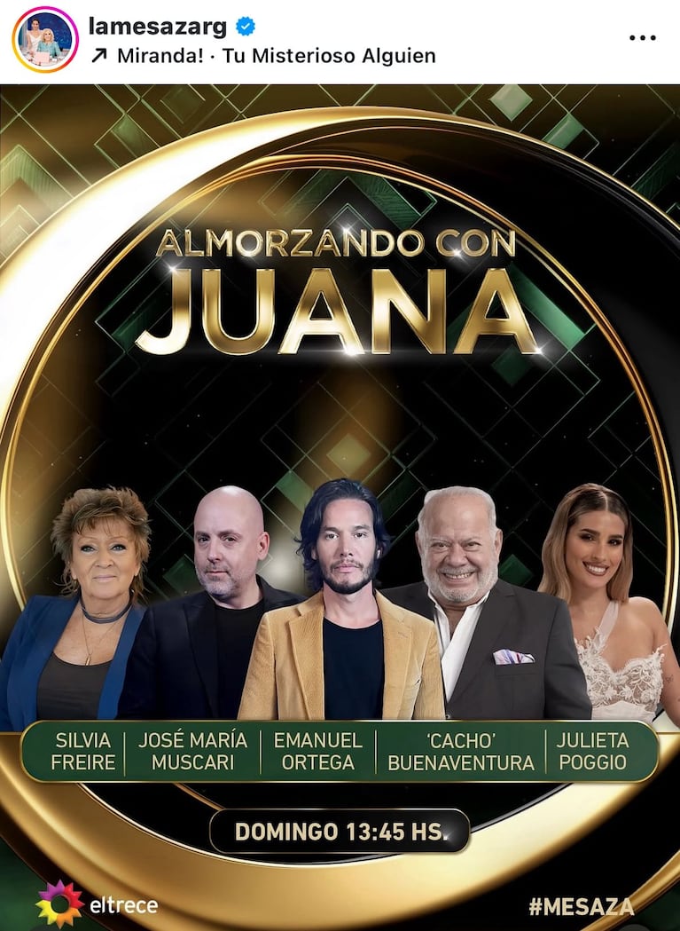 Los invitado de Juana Viale del domingo 30 de agosto (Foto: captura de Instagram/@lamesazarg).