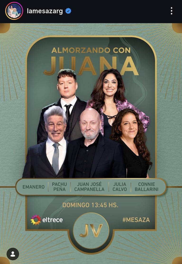Los invitados de Almorzando con Juana del domingo 1 de marzo del 2026 (Foto: Instagram/@lamesazarg).
