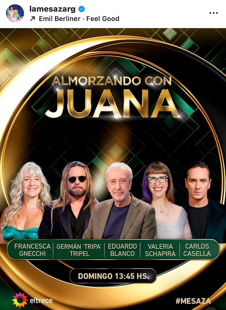 Los invitados de Almorzando con Juana del domingo 26 de octubre (Foto: captura de Instagram/@lamesazarg).