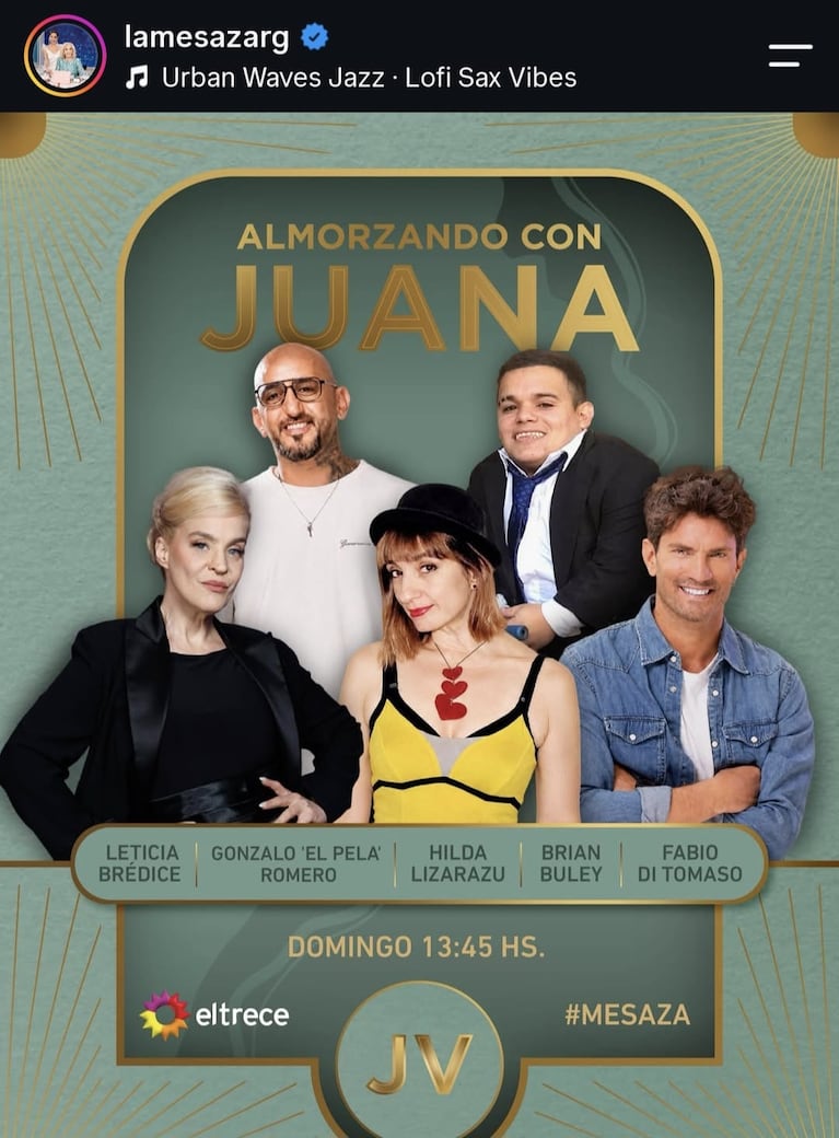Los invitados de Almorzando con Juana del domingo 30 de agosto del 2026 (Foto: captura de Instagram/@lamesazarg).