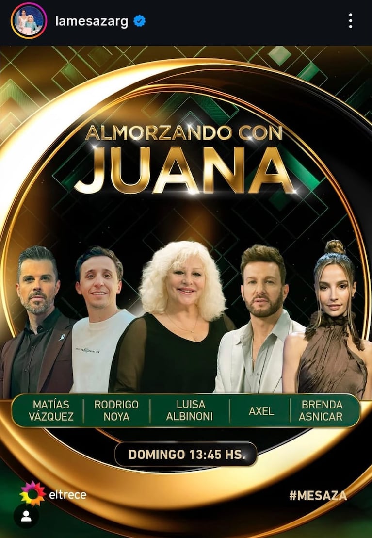 Los invitados de Juana Viale del domingo 10 de agosto (Foto: captura de Instagram/@lamesarg).