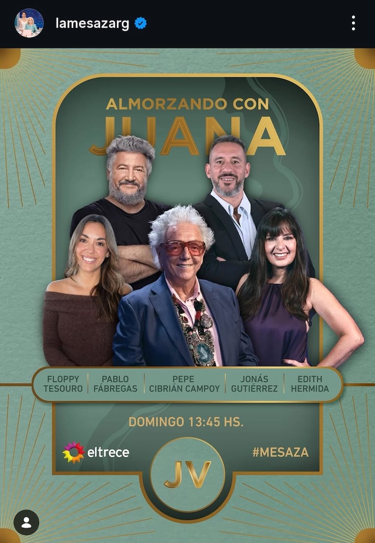 Los invitados de Juana Viale del domingo 10 de mayo del 2026 (Foto: captura de Instagram/@lamesazarg).