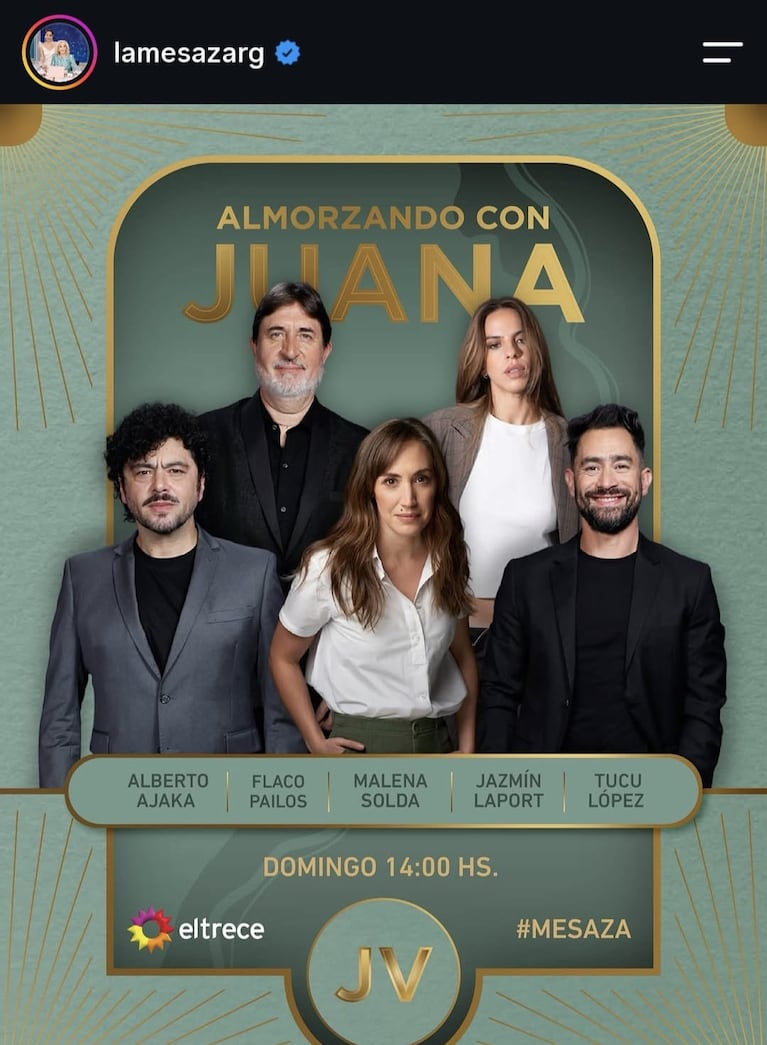 Los invitados de Juana Viale del domingo 13 de septiembre (Foto: Instagram/@lamesazarg).
