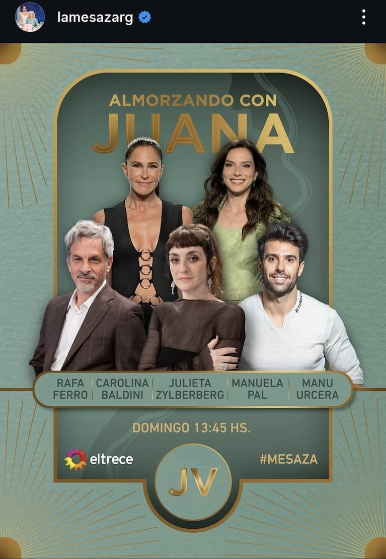 Los invitados de Juana Viale del domingo 14 de junio del 2026 (Foto: Instagram/@lamesazarg).