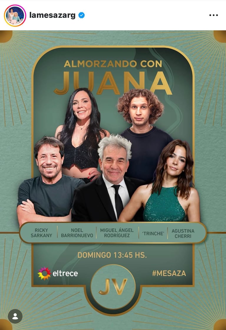 Los invitados de Juana Viale del domingo 15 de marzo del 2026 (Foto: Instagram/@lamesazarg).