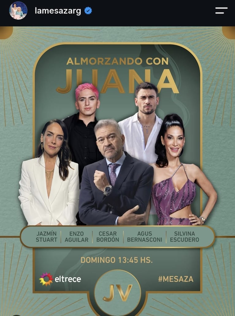 Los invitados de Juana Viale del domingo 16 de agosto del 2026 (Foto: Instagram/@lamesazarg).