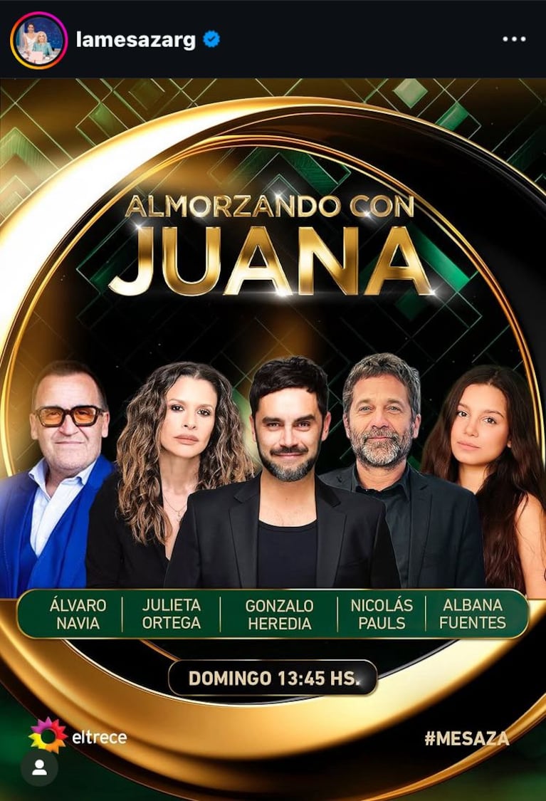 Los invitados de Juana Viale del domingo 17 de julio del 2025 (Foto: captura de Instagram/@lamesazarg).