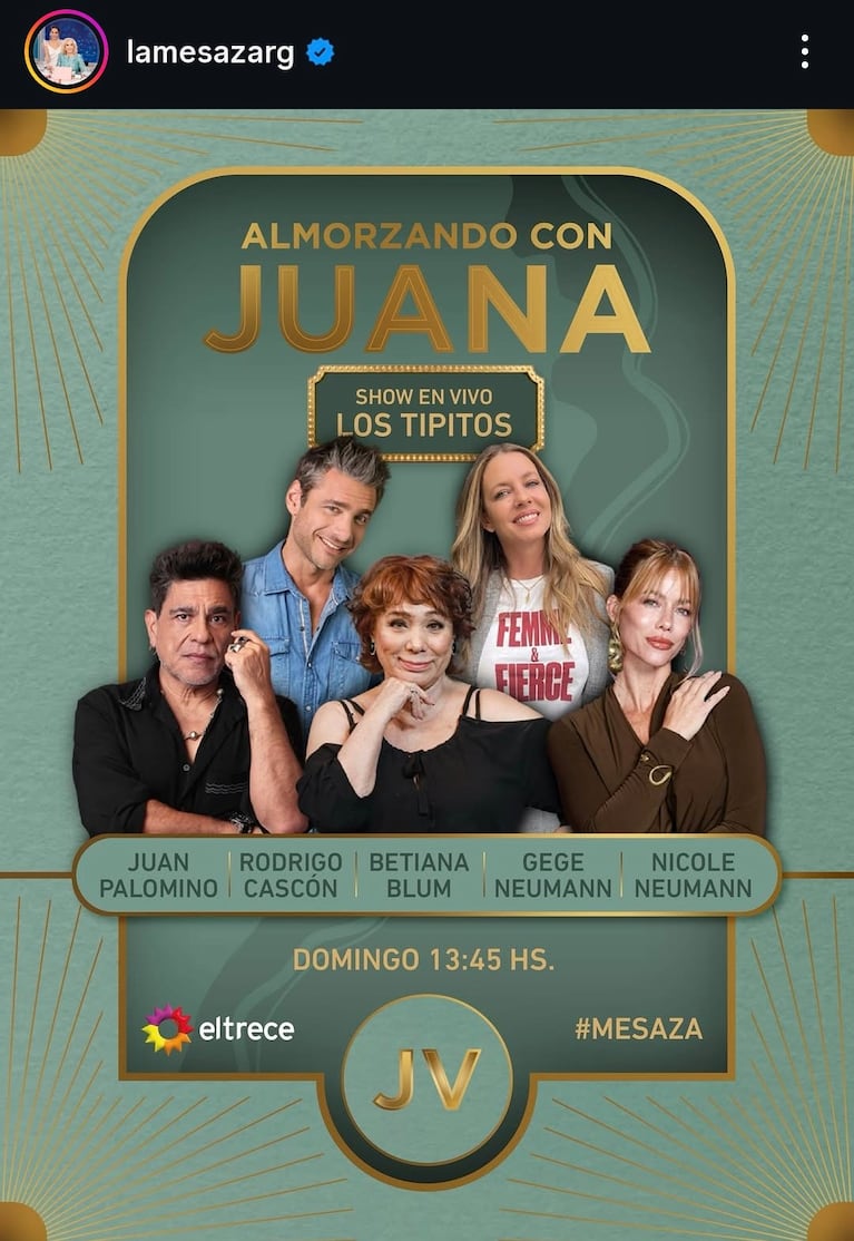 Los invitados de Juana Viale del domingo 19 de abril del 2026 (Foto: Instagram/@lamesazarg).