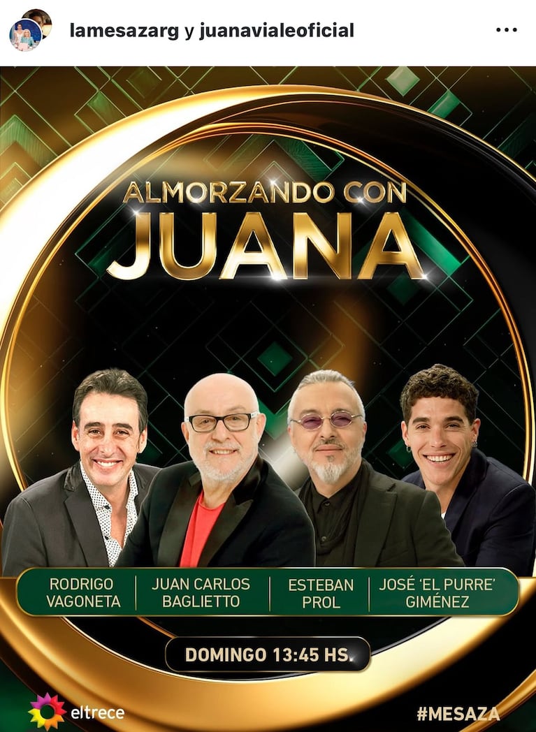Los invitados de Juana Viale del domingo 19 de julio del 2025 (Foto: captura de Instagram/@lamesazarg).
