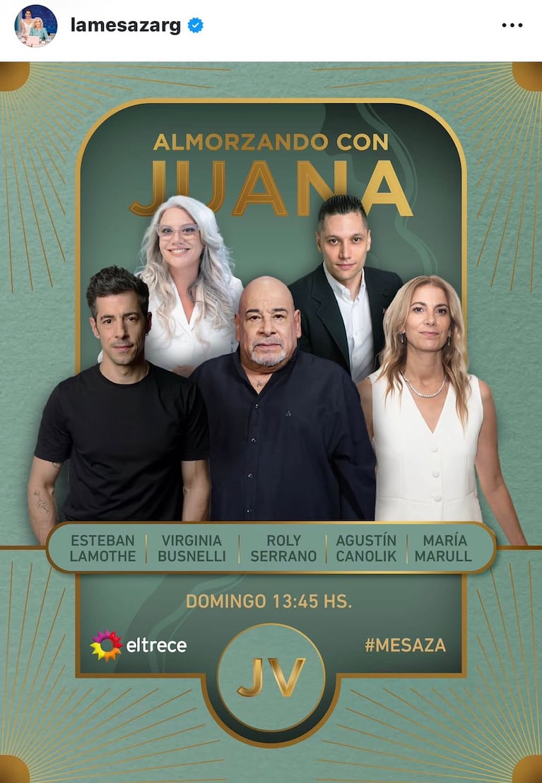 Los invitados de Juana Viale del domingo 21 de junio del 2026 (Foto: Instagram/@lamesazarg).