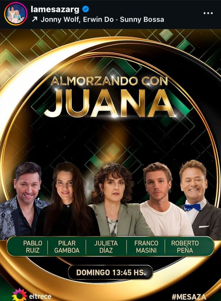 Los invitados de Juana Viale del domingo 21 de septiembre (Foto: captura de Instagram/@lamesazarg).