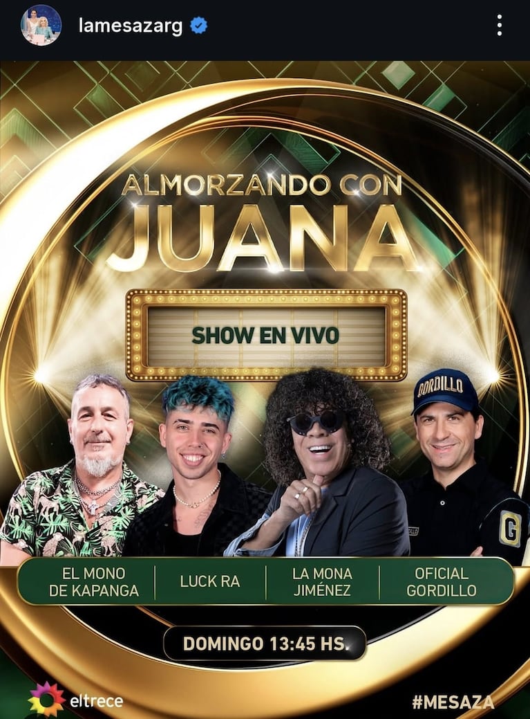 Los invitados de Juana Viale del domingo 23 de noviembre (Foto: captura de Instagram/@lamesazarg).