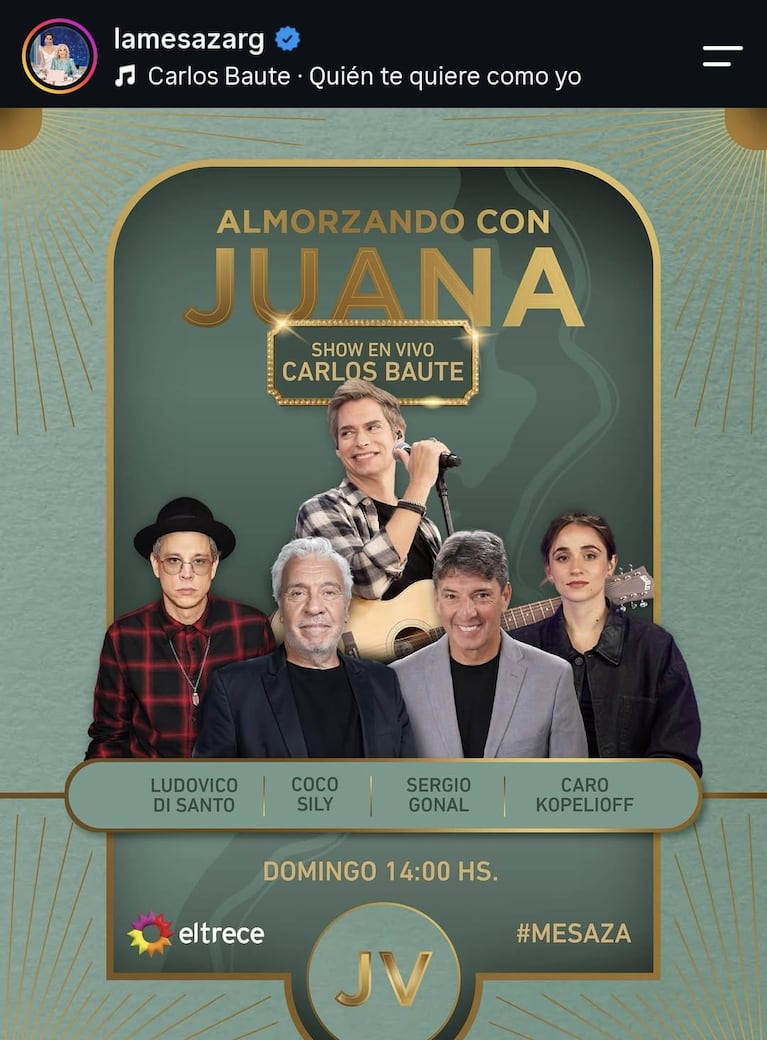 Los invitados de Juana Viale del domingo 27 de septiembre del 2026 (Foto: captura de Instagram/@lamesazarg).