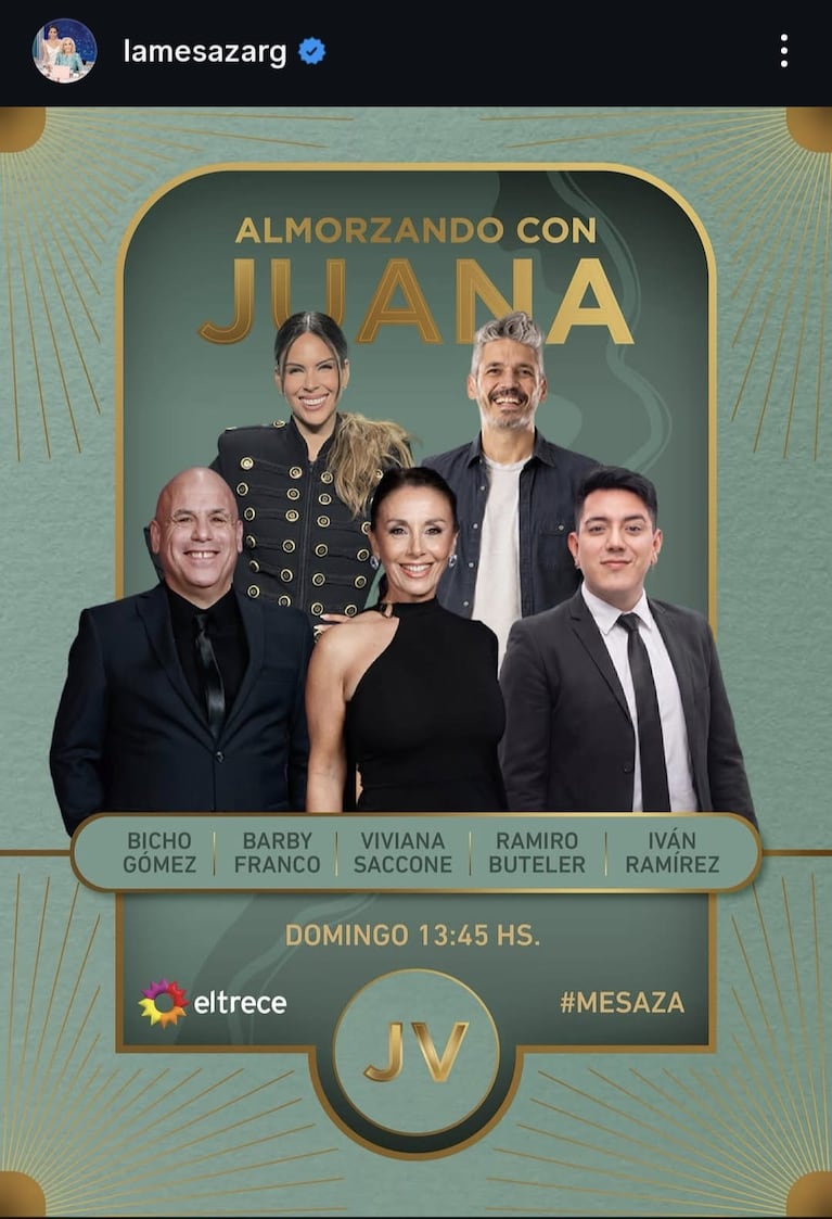 Los invitados de Juana Viale del domingo 28 de junio (Foto: captura de Instagram/@lamesazarg).