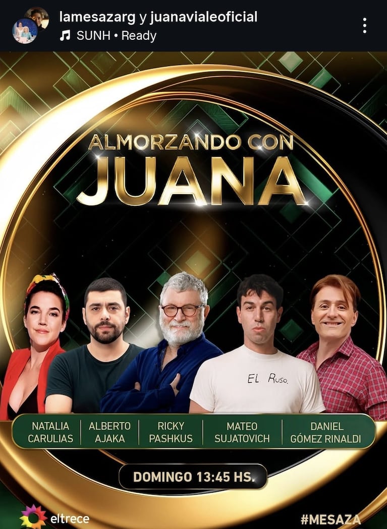 Los invitados de Juana Viale del domingo 29 de noviembre (Foto: captura de Instagram/@lamesazarg).