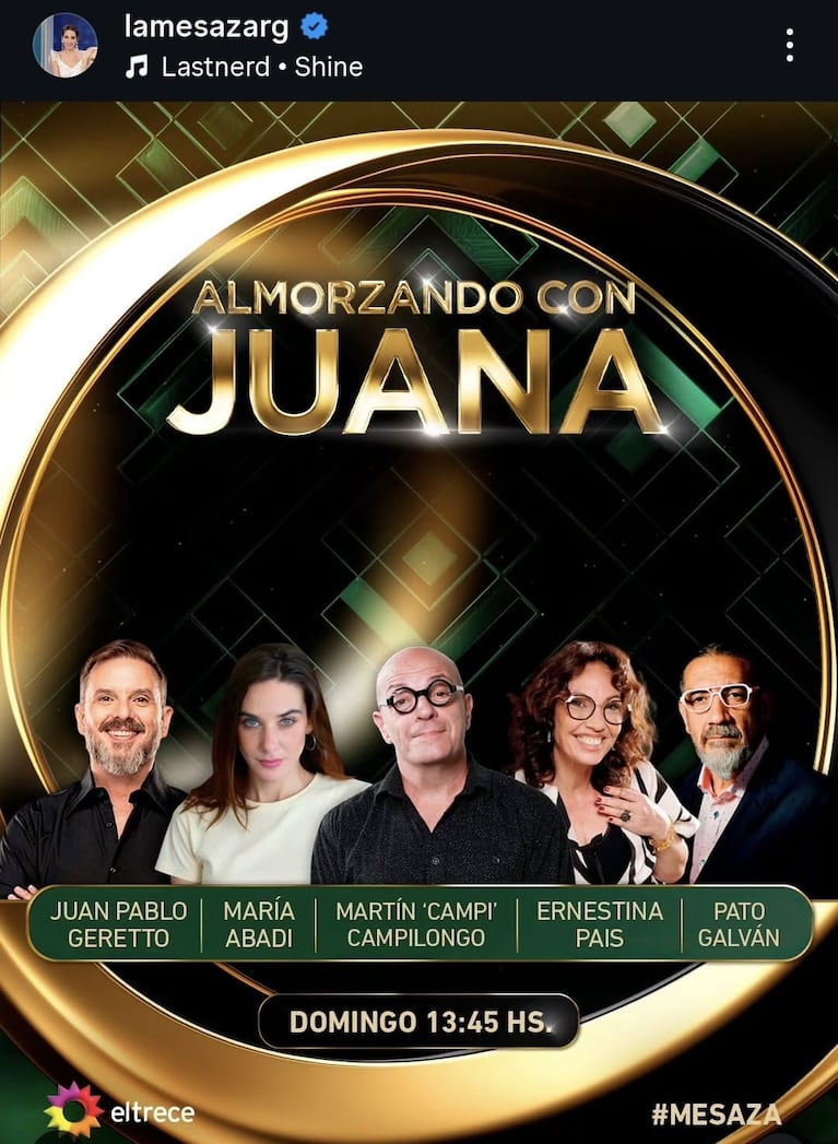 Los invitados de Juana Viale del domingo 7 de diciembre (Foto: captura de Instagram/@lamesazarg).