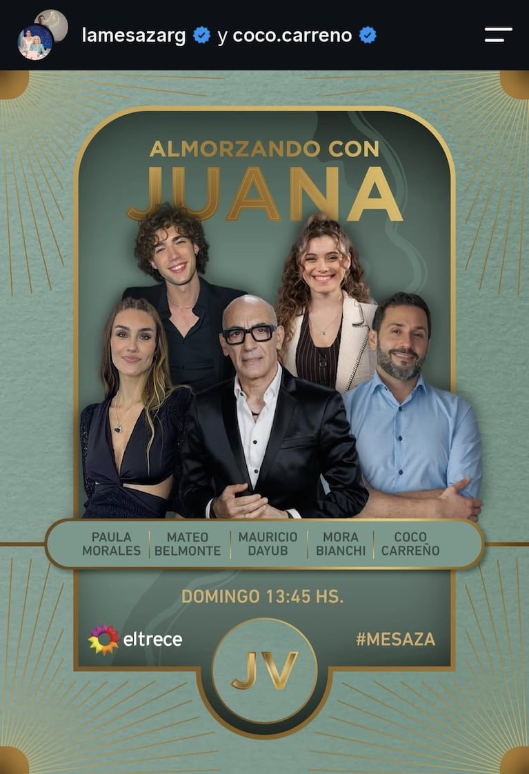Los invitados de Juana Viale del domingo 9 de agosto del 2026 (Foto: Instagram/@lamesazarg).