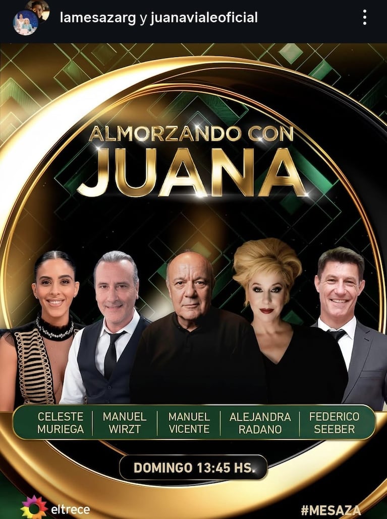 Los invitados de Juana Viale del domingo 9 de noviembre (Foto: captura de Instagram/@lamesazarg).