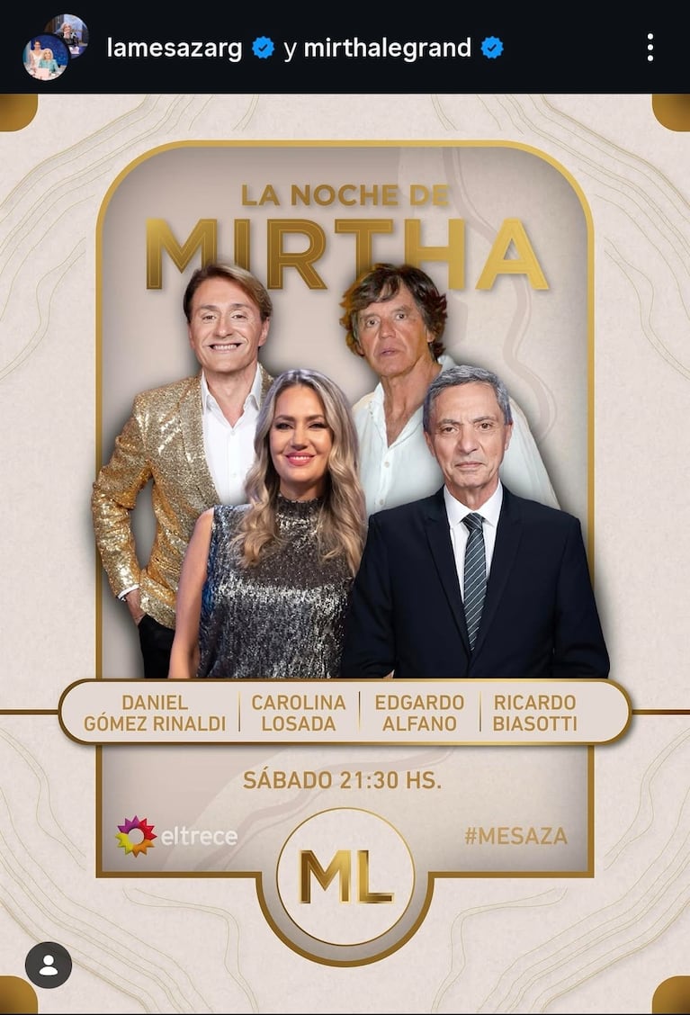 Los invitados de La Noche de Mirtha del sábado 18 de abril del 2026 (Foto: Instagram/@lamesazarg).