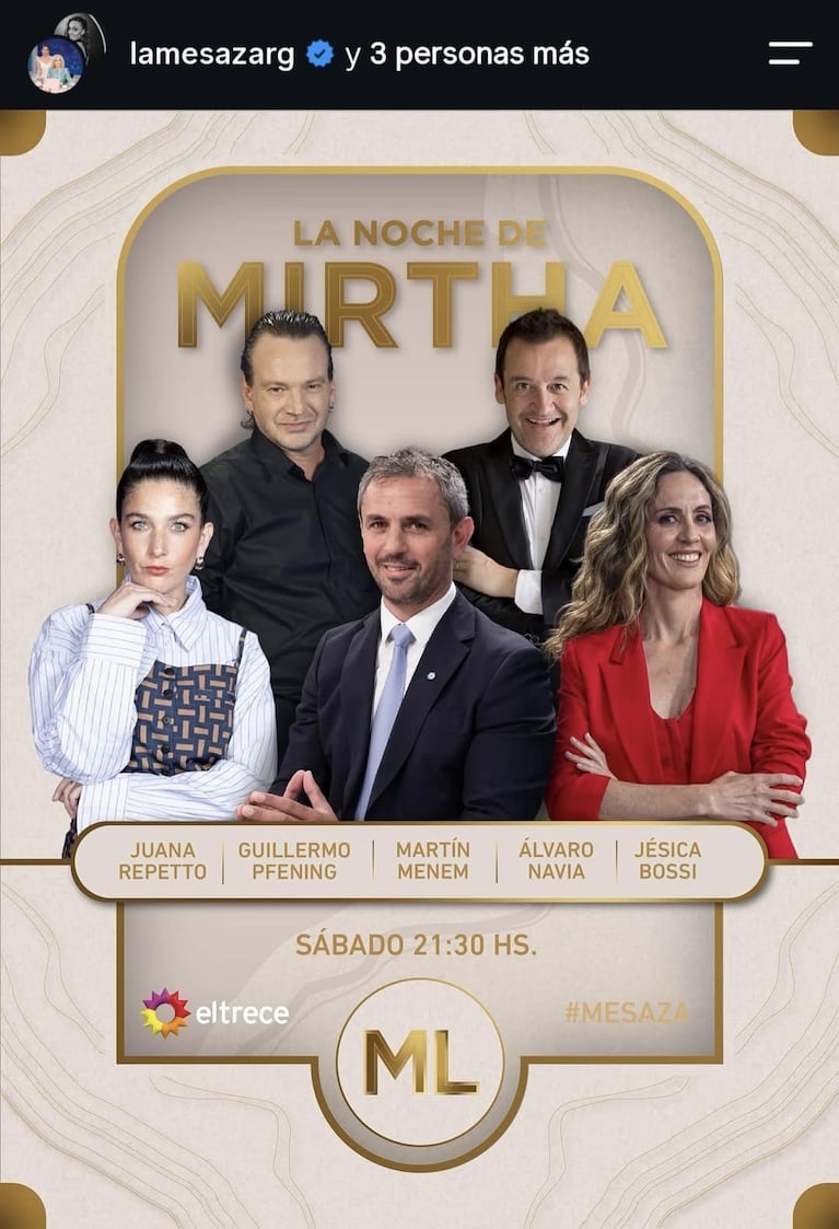 Los invitados de La Noche de Mirtha del sábado 19 de septiembre del 2026 (Foto: captura de Instagram/@lamesazarg)