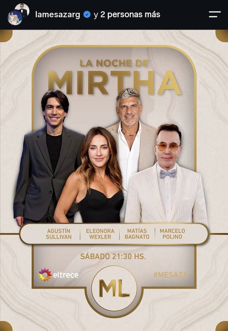 Los invitados de La Noche de Mirtha del sábado 24 de octubre del 2026 (Foto: captura de Instagram/@lamesazarg).