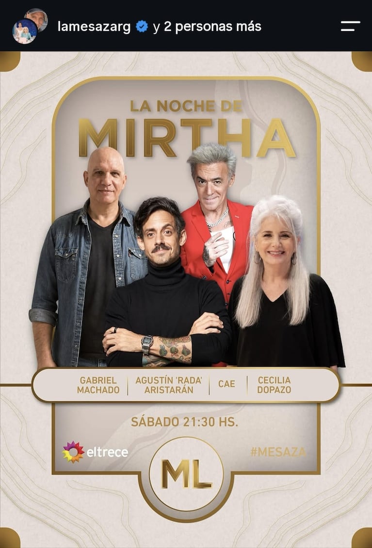 Los invitados de La Noche de Mirtha del sábado 26 de septiembre del 2026 (Foto: Instagram/@lamesazarg).